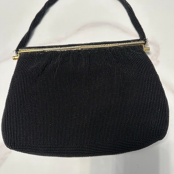 VINTAGE BLACK BEADED HANDBAG - Picture 2 of 7